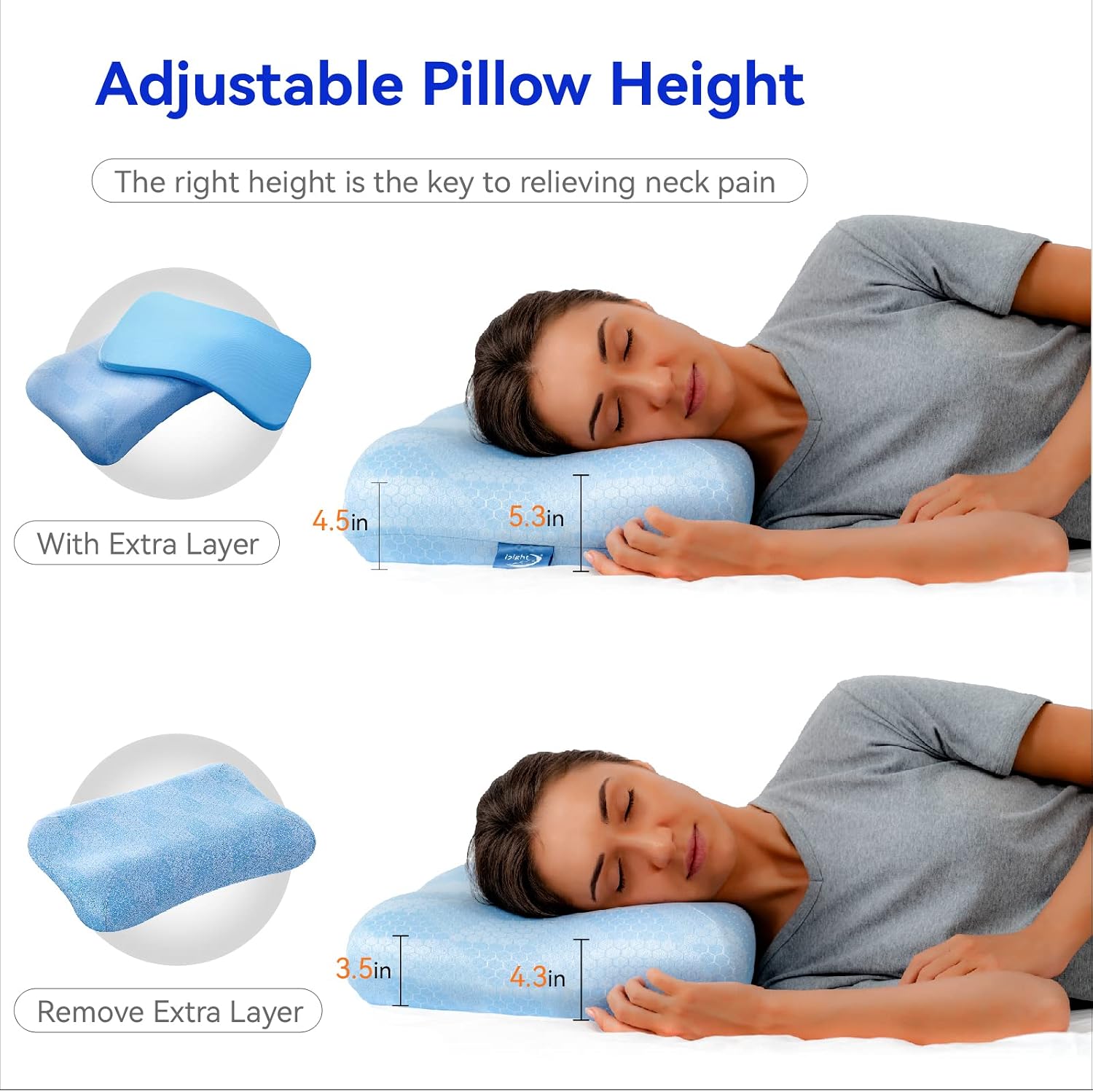 inight Memory Foam Pillows, Cooling Pillows for Sleeping, Back Sleeper & Side Sleeper Pillows, Oeko-TEX & CertiPUR-US, Pillows Queen Size Set of 2, Blue