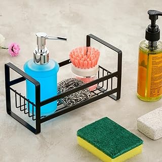 KYMIO Self Adhesive Kitchen Sink Organizer Rack Wall Mounted Sponge Holder Basket for Detergent Bottle, Scrubber & Brush Rustproof Steel Storage Rack for Bathroom & Kitchen Use (Sponge)