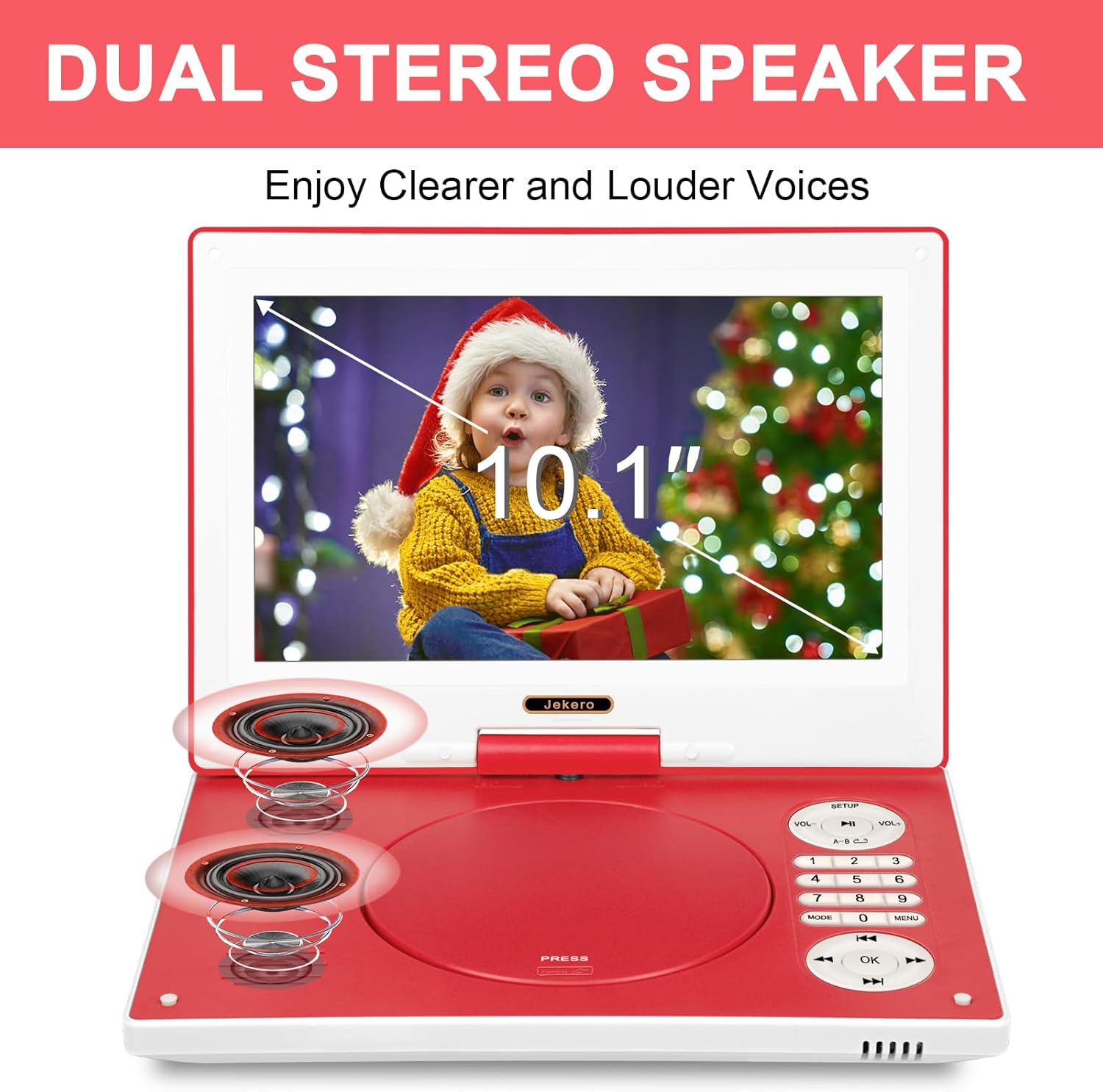 HotHat 12.5'' Portable DVD Player with 10.1"" HD Swivel Screen, 6 Hours Rechargeable Battery DVD Player Portable for Kids and Car, Support CD/DVD/SD Card/USB with Car Charge,Red