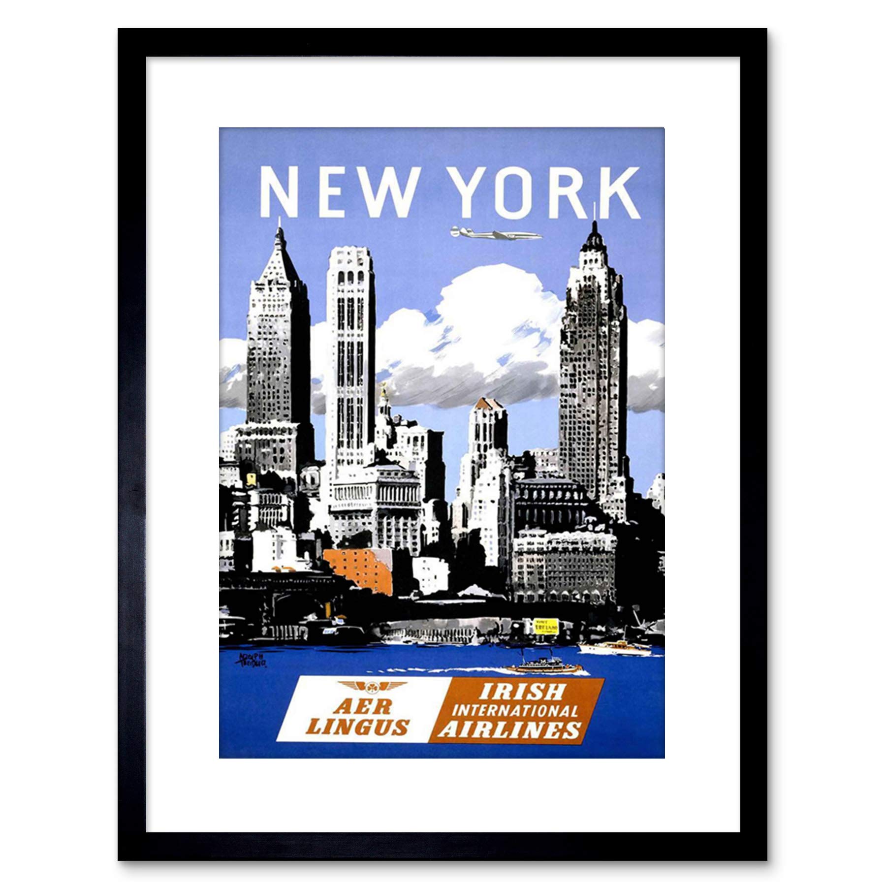 Wee Blue Coo TRAVEL AER LINGUS NEW YORK MANHATTEN IRELAND AIRLINE AD FRAMED PRINT F97X6966