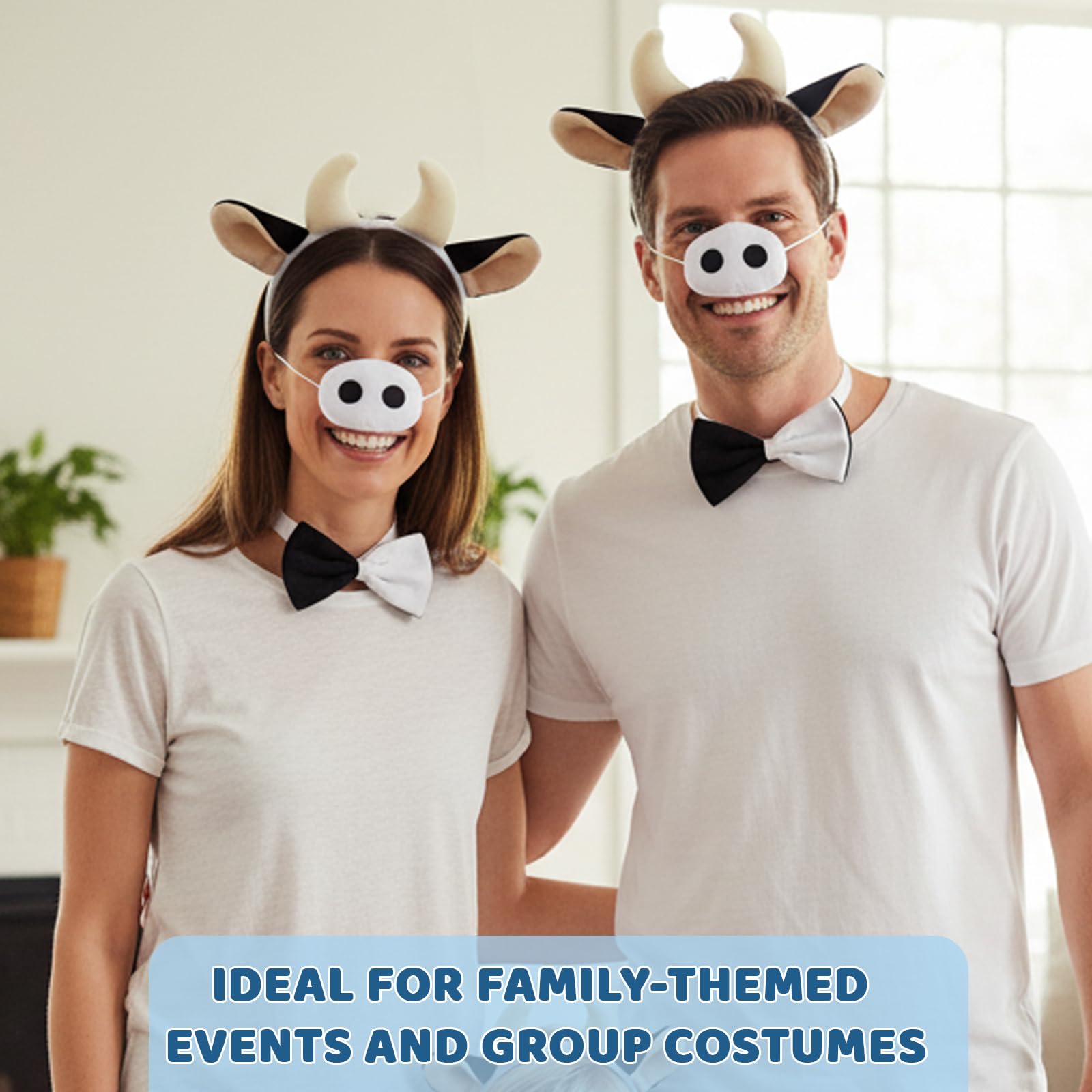JORcadis 4 Pcs Cow Costume with Headband, Nose, Bow Tie, and Tail - Image 4