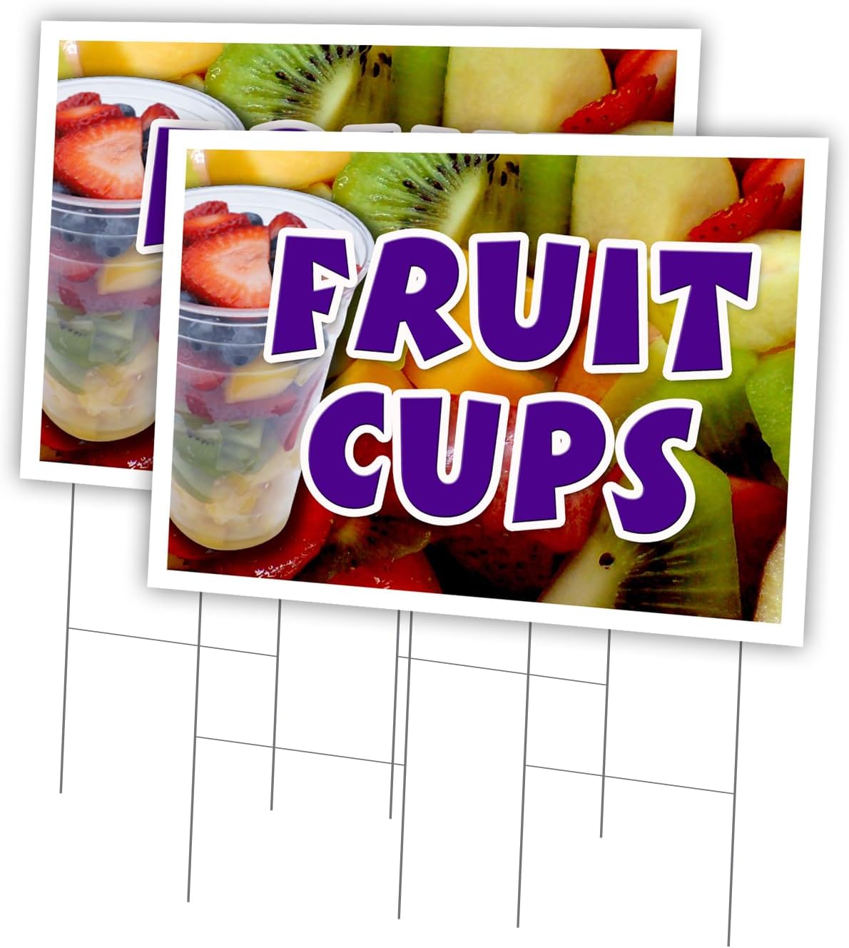 Fruit Cups 2 Pack of 24" x 36" Yard Sign & Stake | Advertise Your Business | Stake Included Image On Front Only | Made in The USA