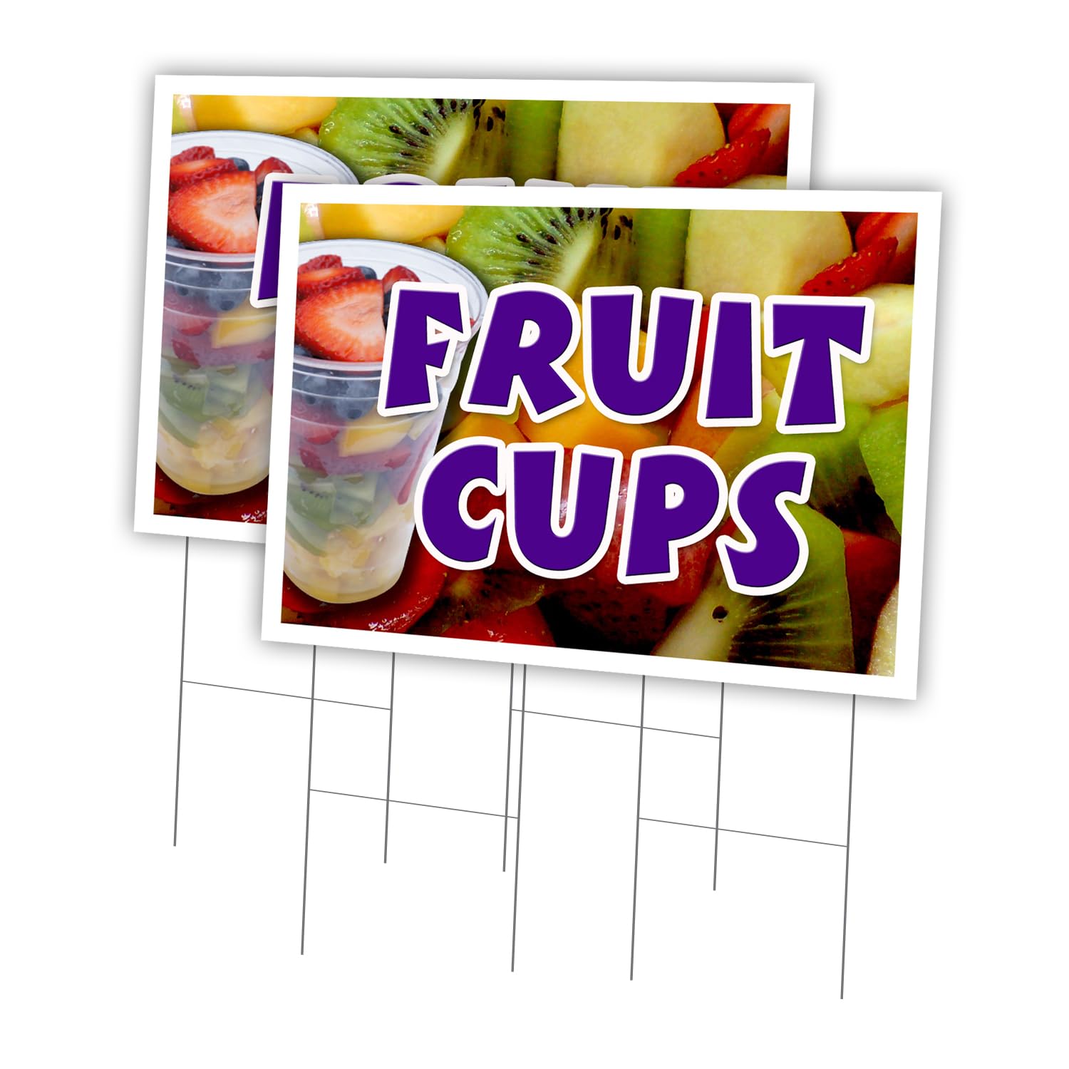 Fruit Cups 2 Pack of 24" x 36" Yard Sign & Stake | Advertise Your Business | Stake Included Image On Front Only | Made in The USA