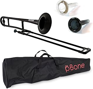pBone Bb Plastic Trombone - Lightweight pInstruments Design with Ergonomic Grip - Includes Mouthpieces & Carrying Bag - Authentic Bb Sound for Students & Beginners - Durable ABS - Black