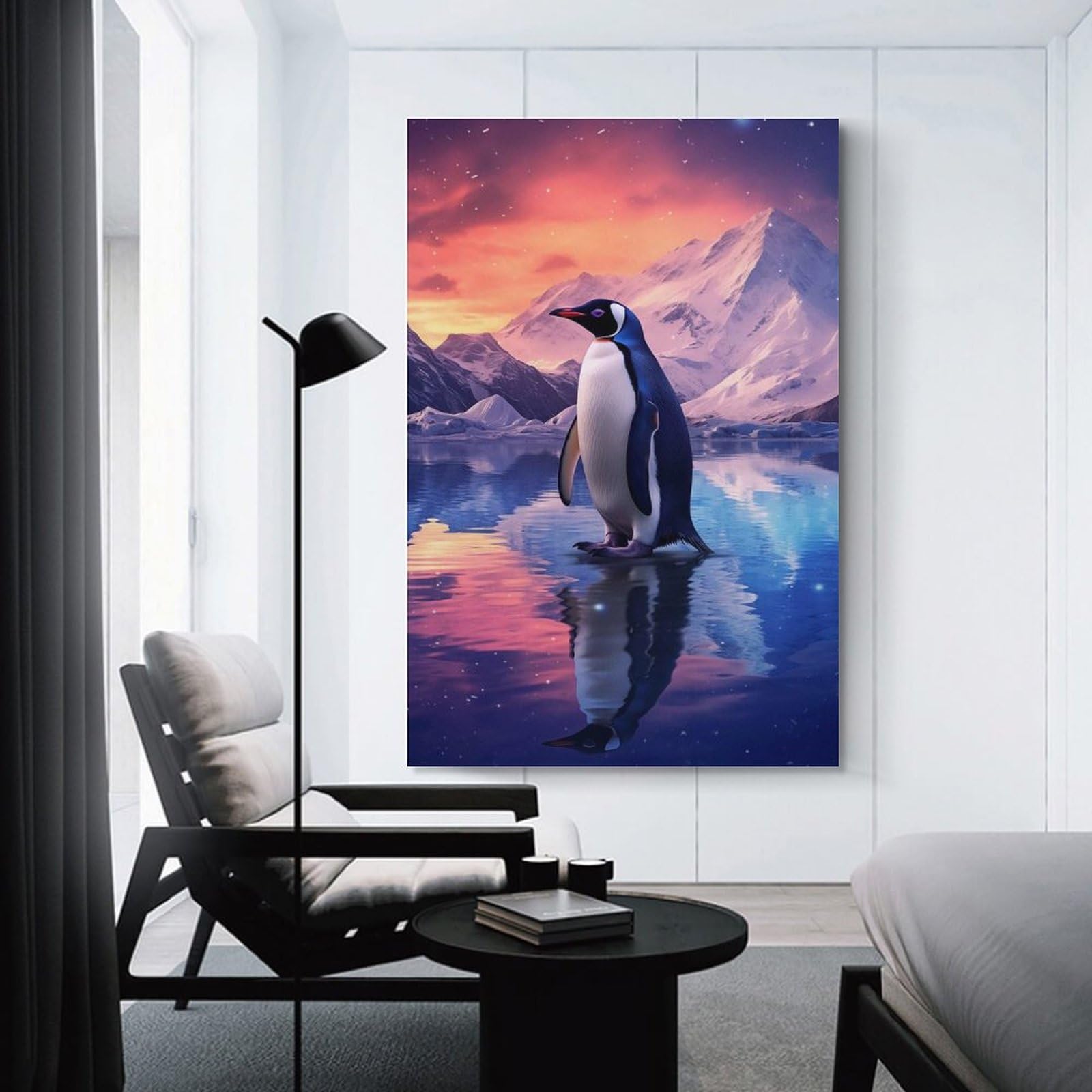 Junmoney Unframe-Style-17 Penguin At Antarctica Decorative Canvas Print, 24X36inch(60X90cm), For Living Room, Bedroom Or Home Office, Canvas Artwork With Gifting Potential