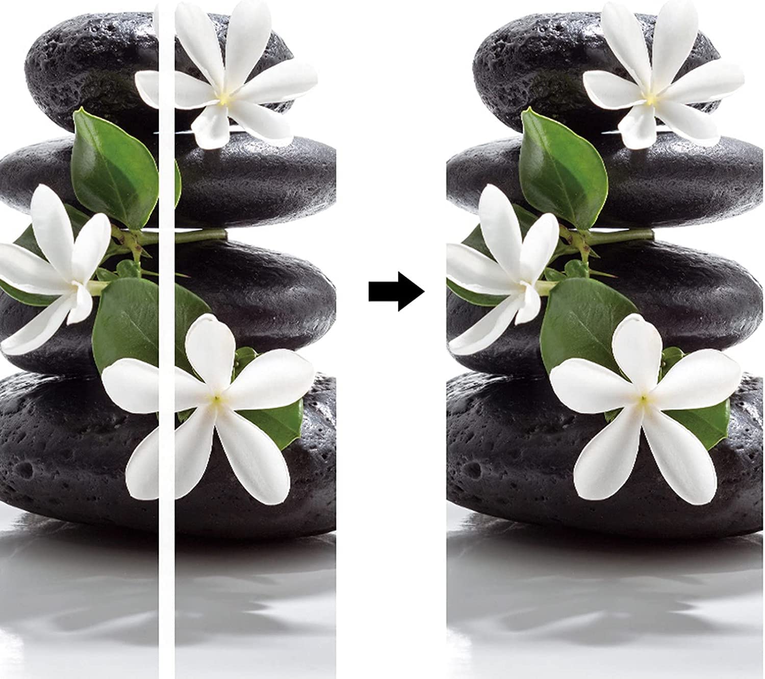 Sticker Porte Effet 3D - Fleur De Magnolia Zen Pierre Noire Murale