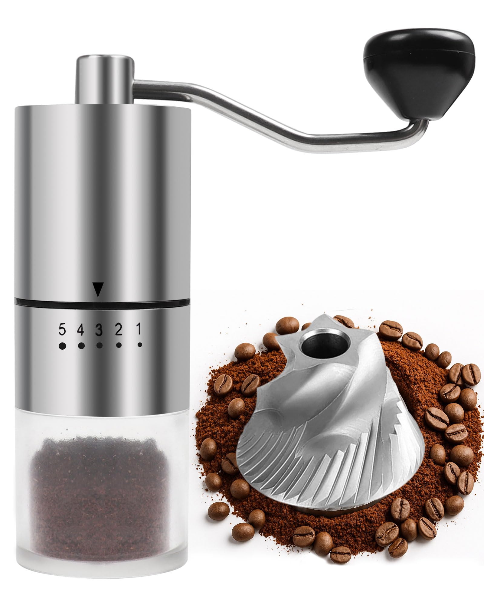 Stainless Steel Burr Manual Coffee Grinder For Drip,French Press,5 Adjustable Settings,Ha…