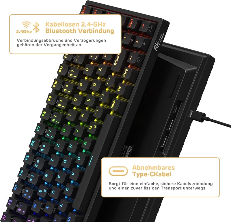 RK ROYAL KLUDGE RK84-DE 75% Mechanikus Gaming Billentyűzet, Brown Switch, RGB Háttérvilágítás