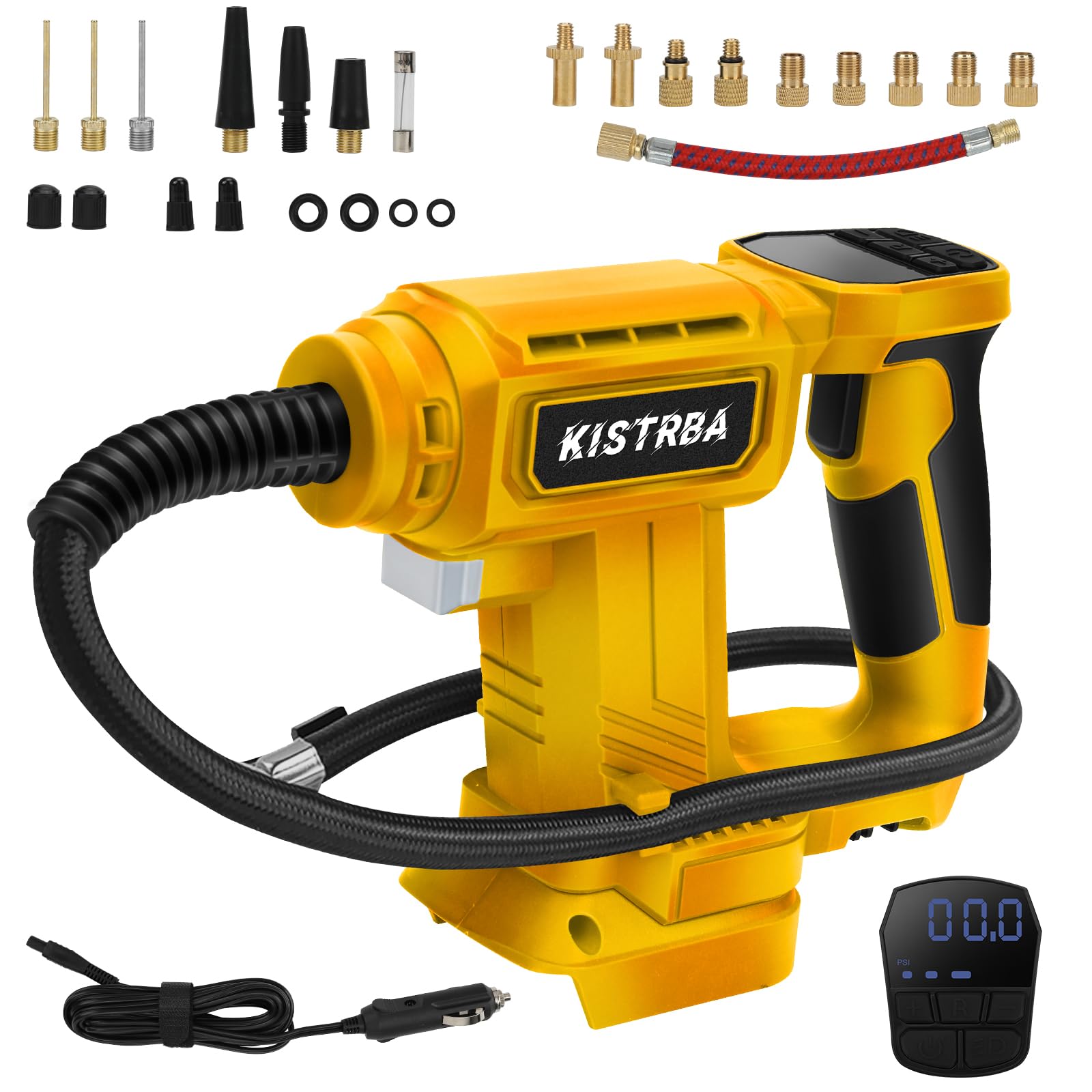 Cordless Tyre Inflator Air Compressor for Dewalt 18V 20V Battery, Portable Electric Air Pump Max.120PSI with Digital Pressure Gauge, LED Light, for Cars Motors Bicycles Balls (for Dewalt)