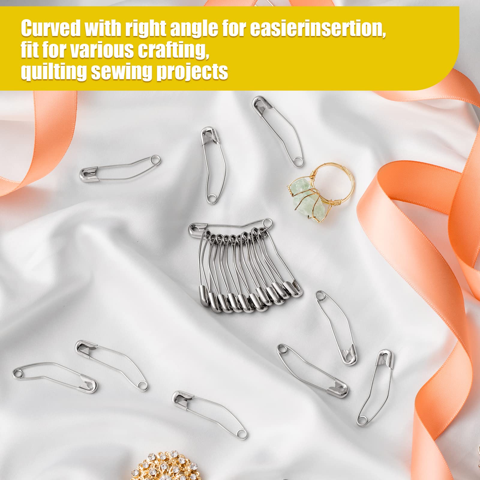 200 Pcs Curved Safety Pins Quilting Basting Pin Bent