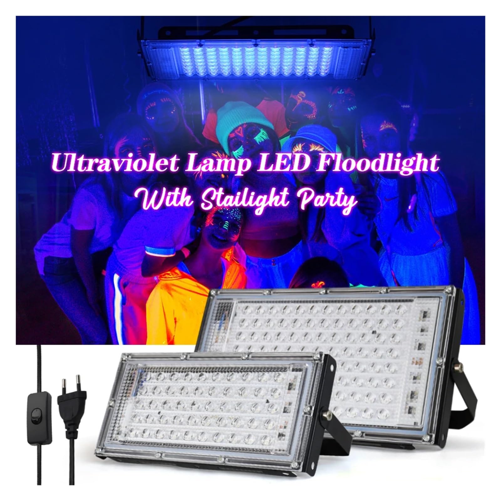 Naświetlacz LED Zewnętrzny, 50w 100w Uv światło halogenowe reflektor zewnętrzny 395nm 400nm ultrafioletowa fluorescencyjna lampa sceniczna z wtyczką Party Blacklight dla Maksymalnej Wydajności (Color