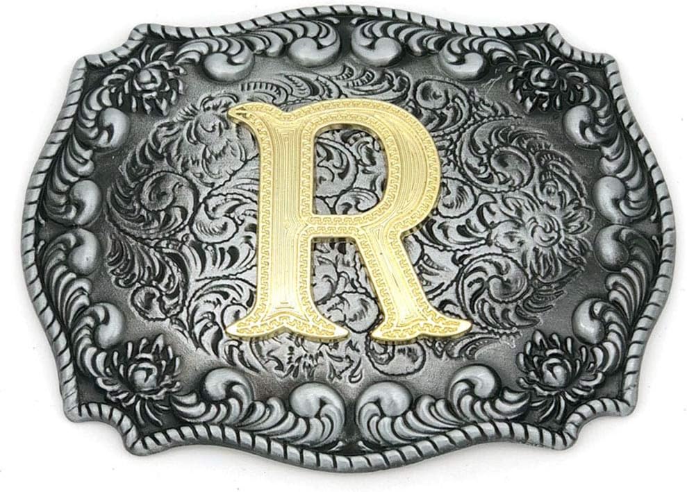 HUABOLA CALYN Western Belt Buckle Initial Letters ABCDEFG to Y-Cowboy Rodeo Silver Large Belt Buckle for Men and Women (A) Upgrade, R, One size