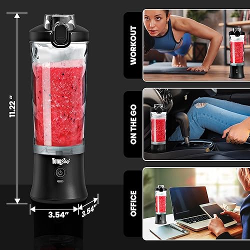 Miniatura 8 de Total Chef - Licuadora portátil de 20 onzas (20.3 fl oz), licuadora personal inalámbrica para batidos y batidos, mini licuadora recargable por USB