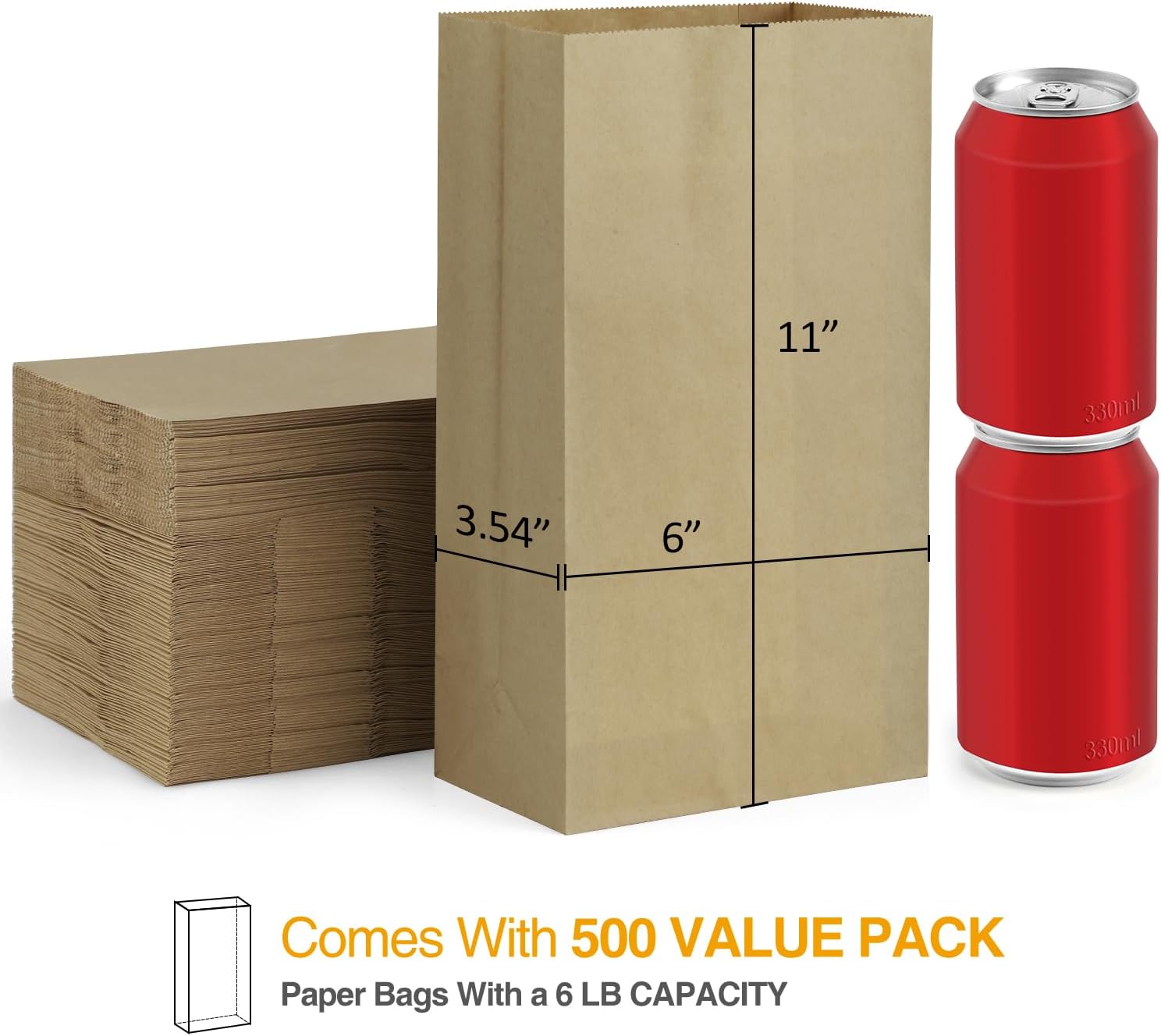 BagDream 500 Pack Paper Lunch Bags 6 Lb Brown Kraft Bag Small Paper Bags Grocery Sacks for Snacks, Crafts, Lunch 6 lb Capacity