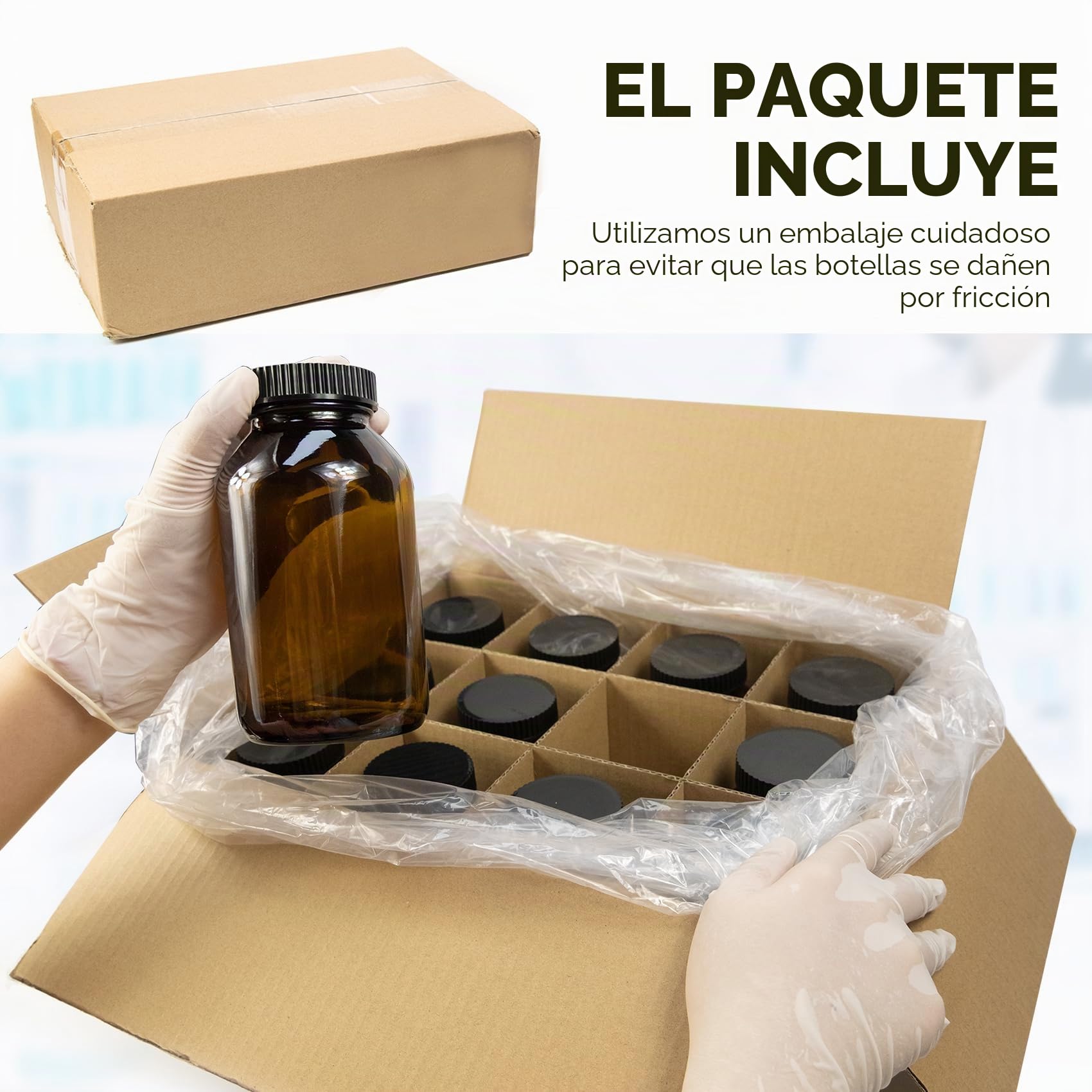 ALWSCI Frasco de Vidrio ámbar de Boca Ancha con Tapón de Rosca de Polietileno Recubierto de PE Negro Septa 50x87,5mm, Paquete de 24