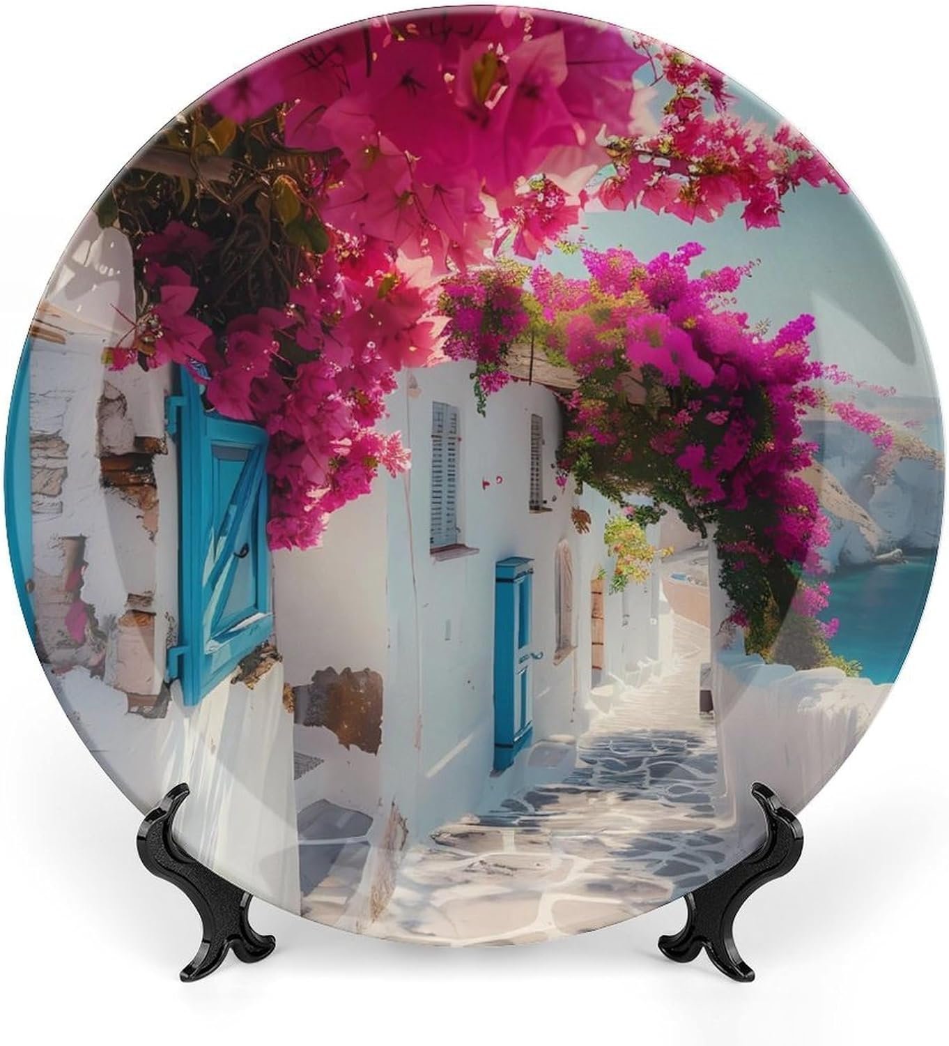 Greek Santorini Alley Decorative Plates for Display Ceramic China Plates Tray for Table Cabinet
