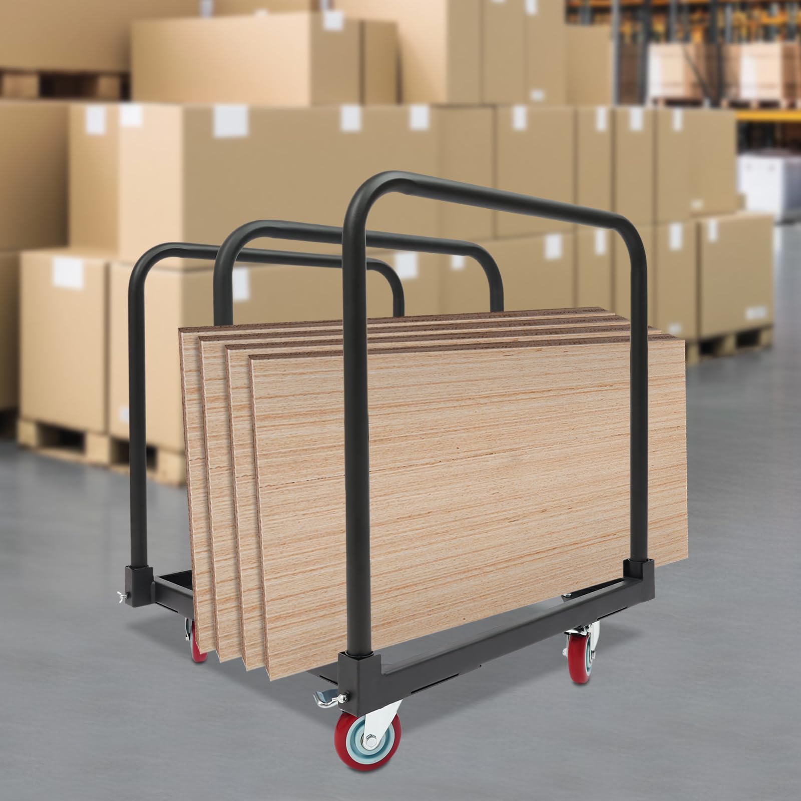 Carrello con 3 staffe tubolari, portata 90,72 kg, carrello di trasporto con 4 ruote girevoli con freno di stazionamento, carrello a piastre e supporto per il trasporto per magazzino e officina