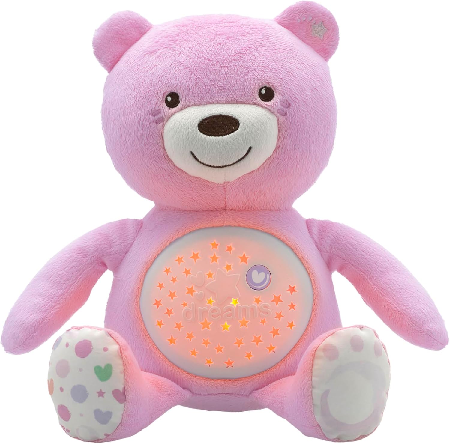 Chicco First Dreams Baby Bear Plush Bear, Soft Plush Projector with Night Light Children, Bright Effects and Relaxing Melodies, Pink - Baby Toys 0 Months +