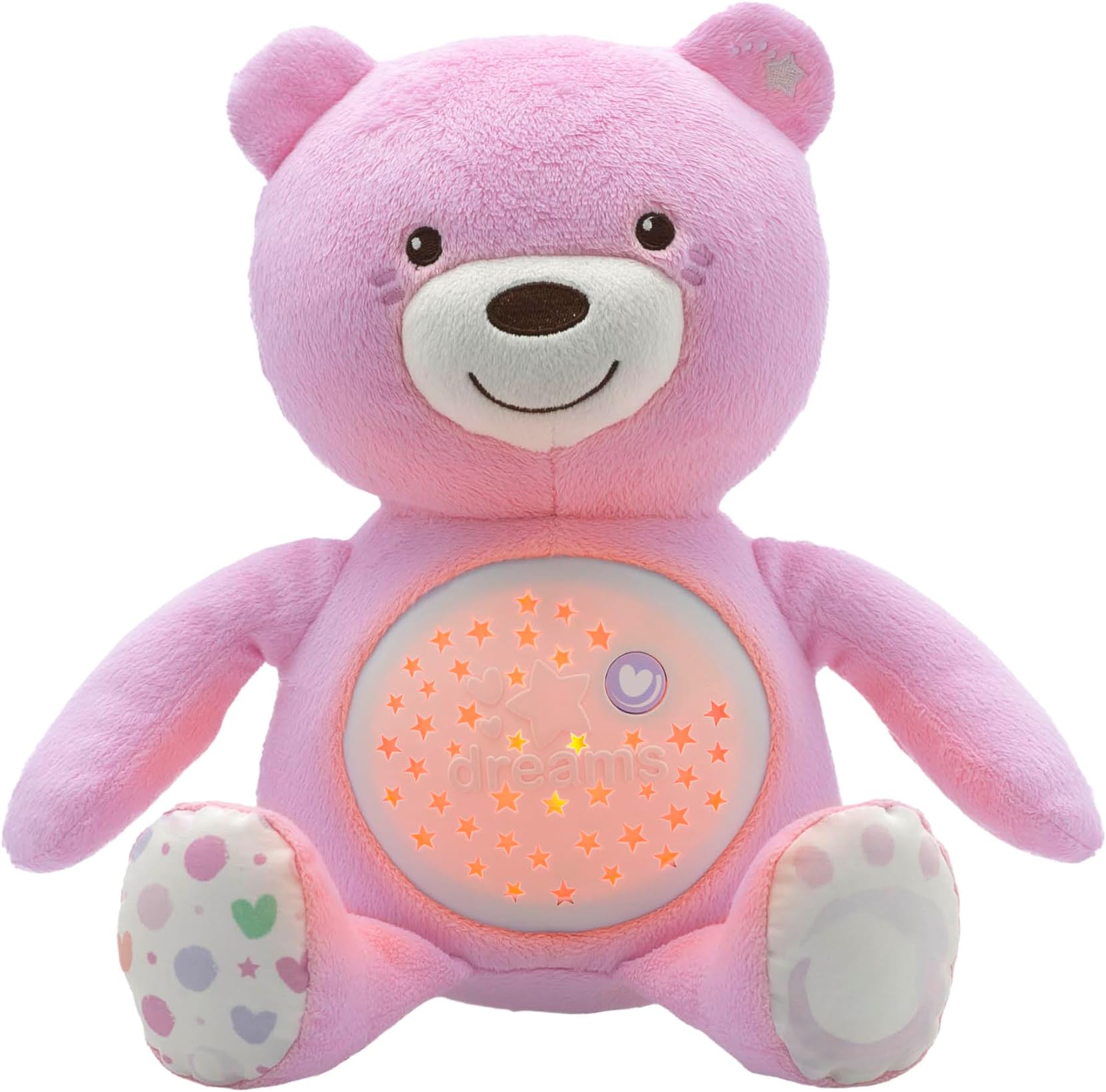 First Dreams Teddy Bear with Night Light, Pink | Projects Stars, Lighting Effects, Relaxing Music, Calming for Baby