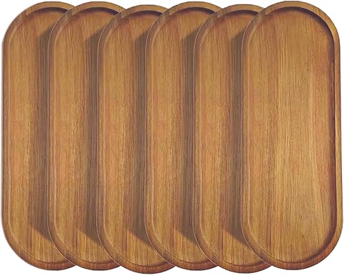 Miniatura 10 de Paquete de 2 bandejas de madera maciza para servir y bandejas de madera natural con borde, rectangulares para evitar deslizamientos y derrames de
