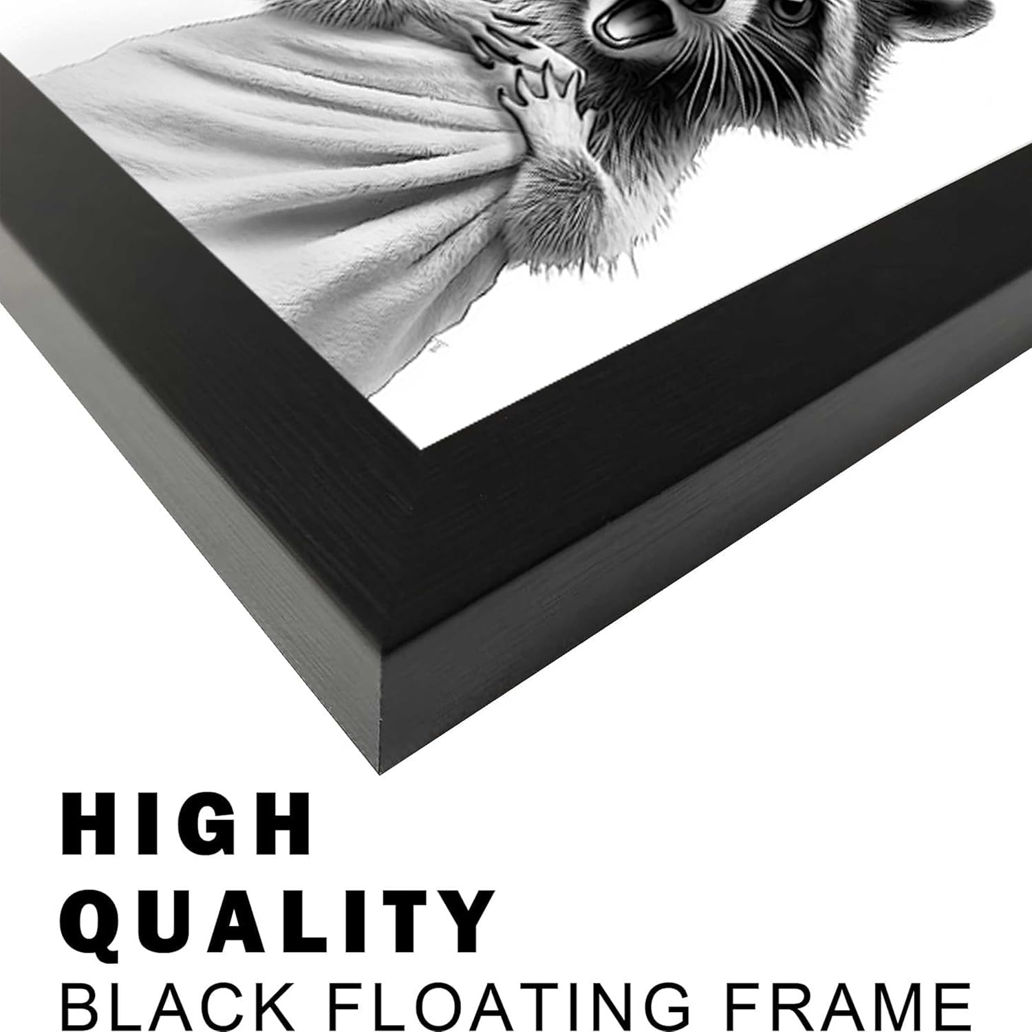 Framed Raccoon Bathroom Wall Art, Funny Black and White Raccoon in Towel Canvas Print, Whimsical Animal Decor, 12x16 Inches, for Bathroom, Kids Room, Powder Room