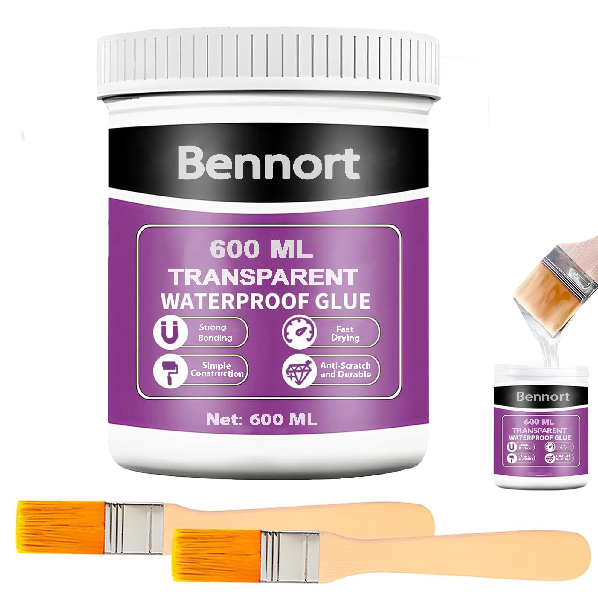 Bennort Transparent Waterproof Glue 600g with Brush,Crack Seal Glue For Seepage Roof Leakage, Wall Tile, Bathroom,Window, Anti-Leakage Protection Sealant Agent, water leakage solution
