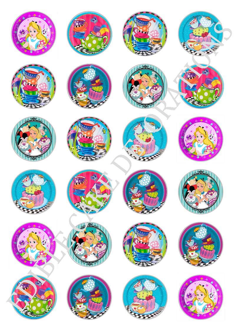 Buy 24 x Alice in Wonderland Tea party afternoon tea Celebration Edible Paper Cupcake Toppers