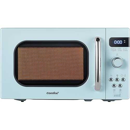 COMFEE' Retro Small Microwave Oven With Compact Size, 9 Preset Menus, Position-Memory Turntable, Mute Function, Countertop Microwave For Small Spaces, 0.7 Cu Ft/700W, Green, AM720C2RA-G