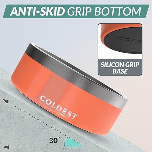 Vista 401 de Coldest Cuenco de metal antioxidante, antideslizante, 3 capas aisladas, acero inoxidable, perro, gato, mascota, antiderrames, sólido, para agua