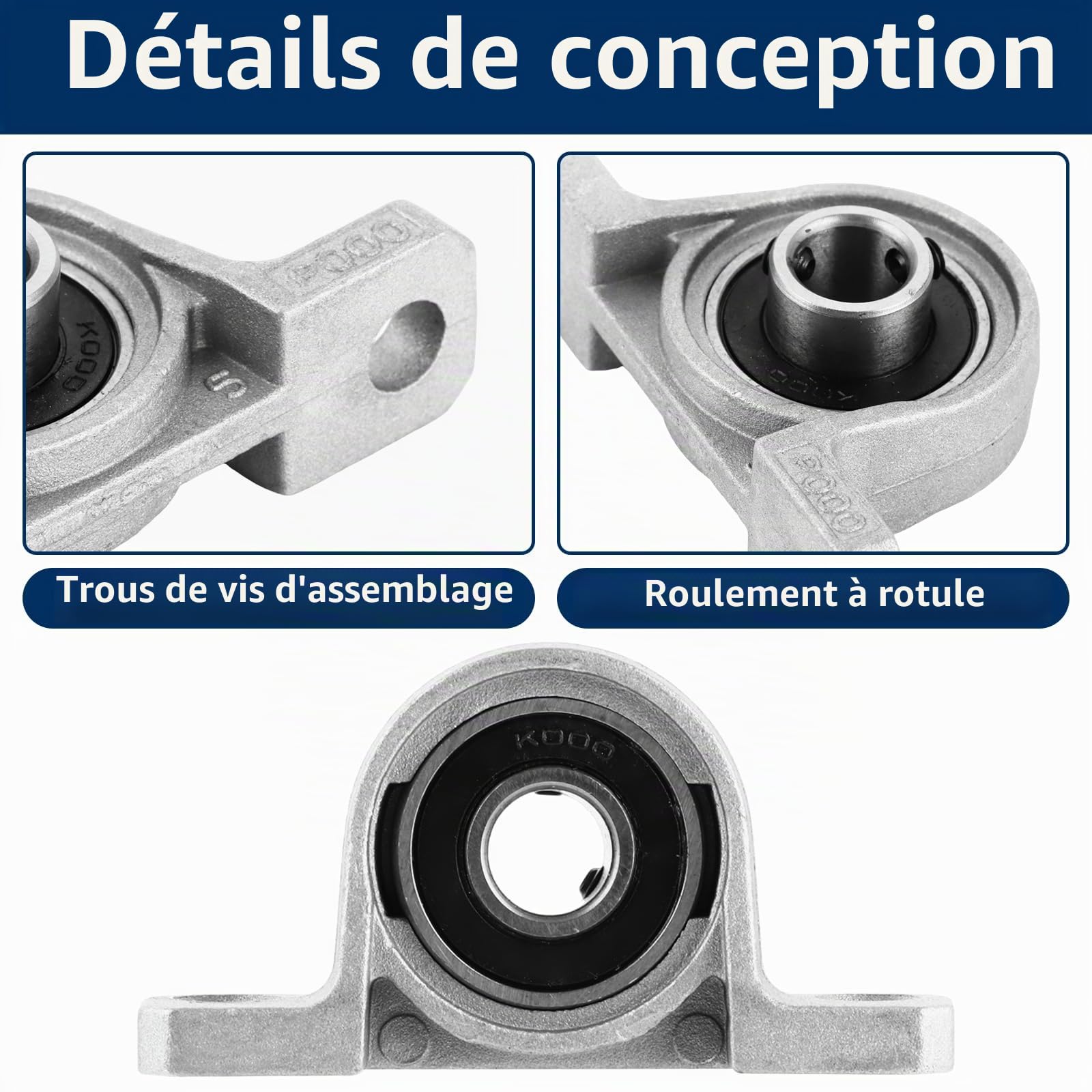 MIVIDE 10 Pcs Palier Roulement 10mm en Alliage de Aluminium, Roulement de Bloc d'Oreiller, Paliers à Semelle, KP000 Palier de Roulement pour Imprimante 3d, Roue de Brouette, Machine à Rouler