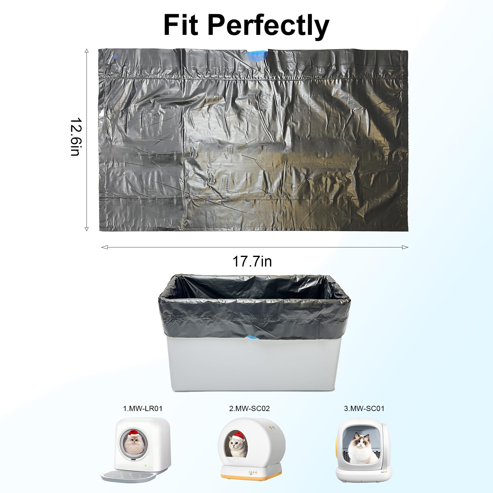 45 Count Cat Litter Box Liners Compatible with Meo Want MW-SC01/MW-SC02/MW-LR01, Drawstring Cat Litter Receptacles Bags (45 Count)