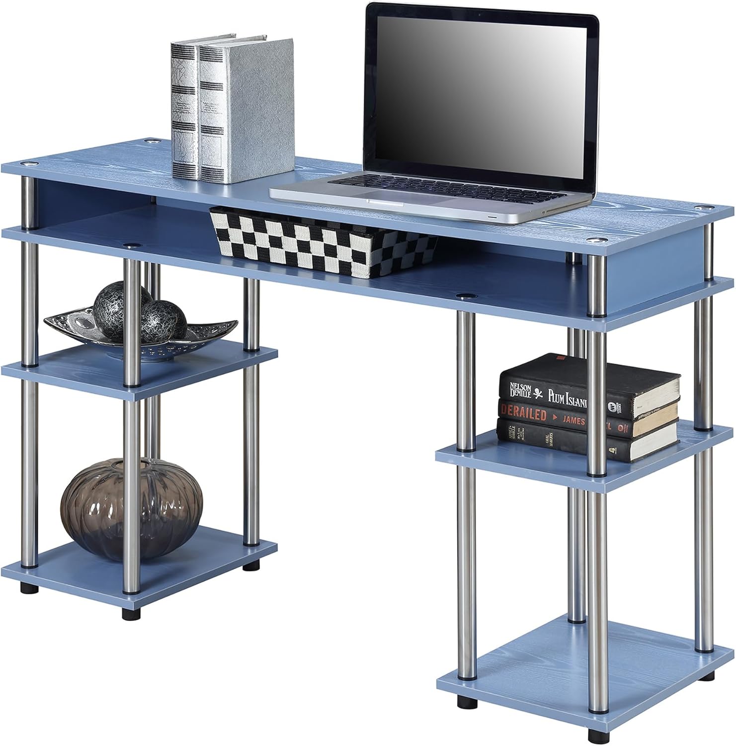 Blue Wood Desk with Drawer and Keyboard Tray, 48 in