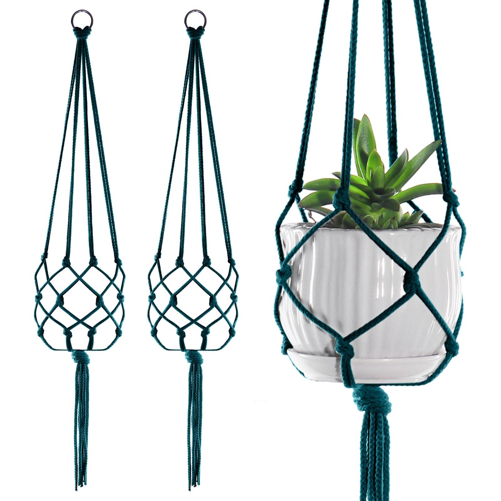 2 Pack Large Macrame Plant Hanger for Indoor Outdoor DecorationsοΌRope to Hang Flower Pot Plant HolderοΌ41 Inch (Green-B)