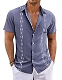 Runcati Mens Short Sleeve Guayabera Shirts Button Down Cuban Casual Mexican Shirts Summer Beach Wedding Linen Tops Navy