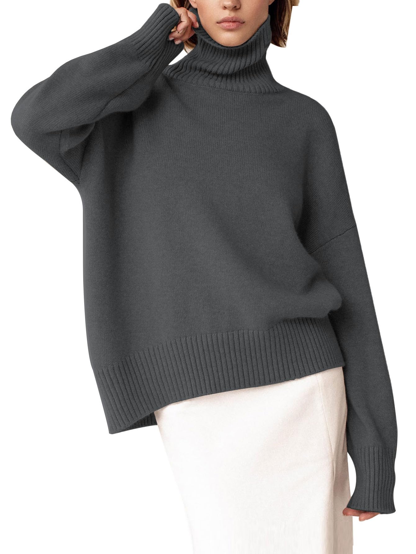 YKR Women's Turtleneck Sweater Chunky Long Sleeve Knitted Pullover High Low Hem Trendy 2026 Fall Winter Basic Jumper Top