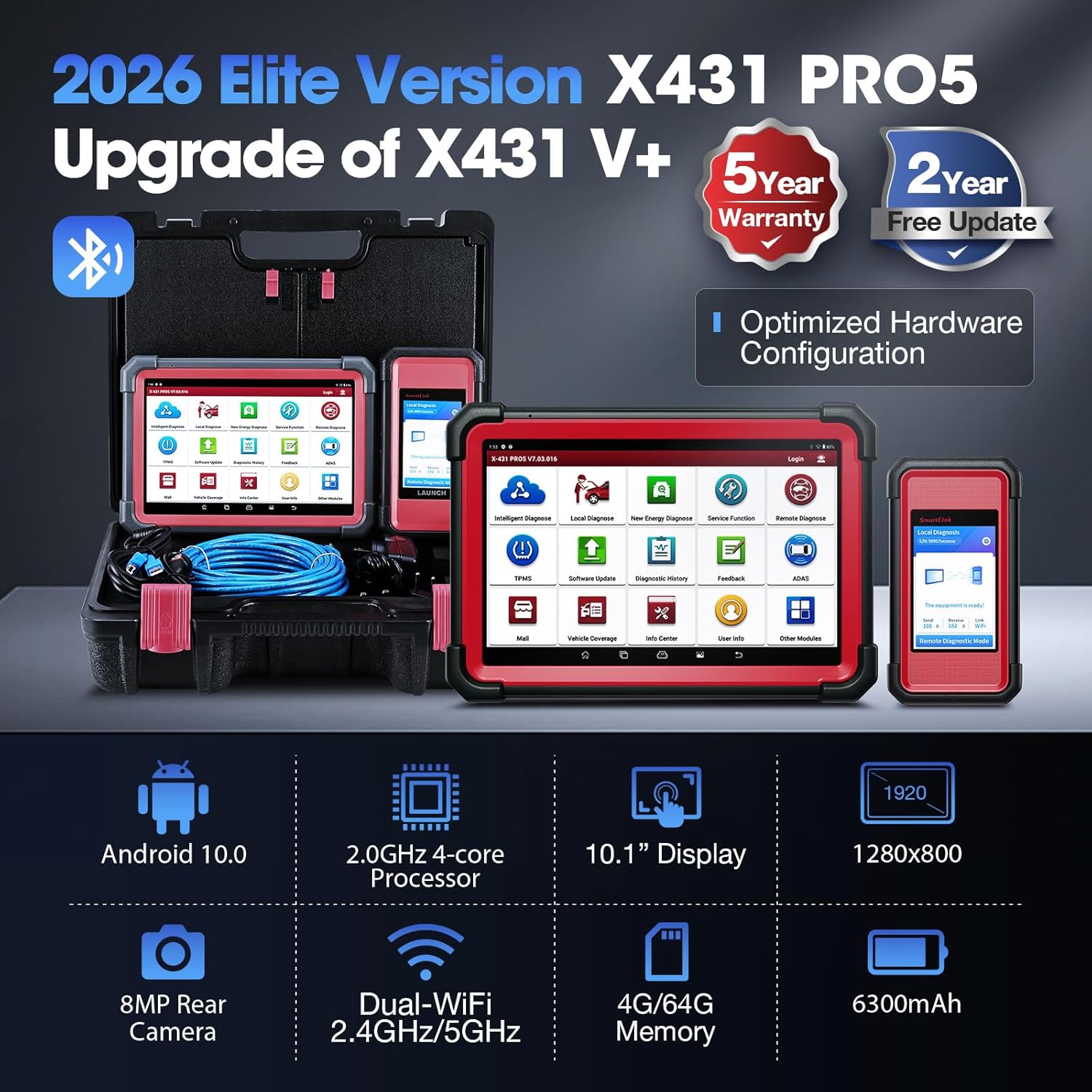 Launch X431 PRO 5 Scan Tool: 2026 J2534 Tool, ECU Online Coding, Topology Mapping, Upgraded of X431 V+, Bi-Directional Diagnostic Scanner, with SmartLink C V2.0, CANFD & DOIP, 2 Years Update