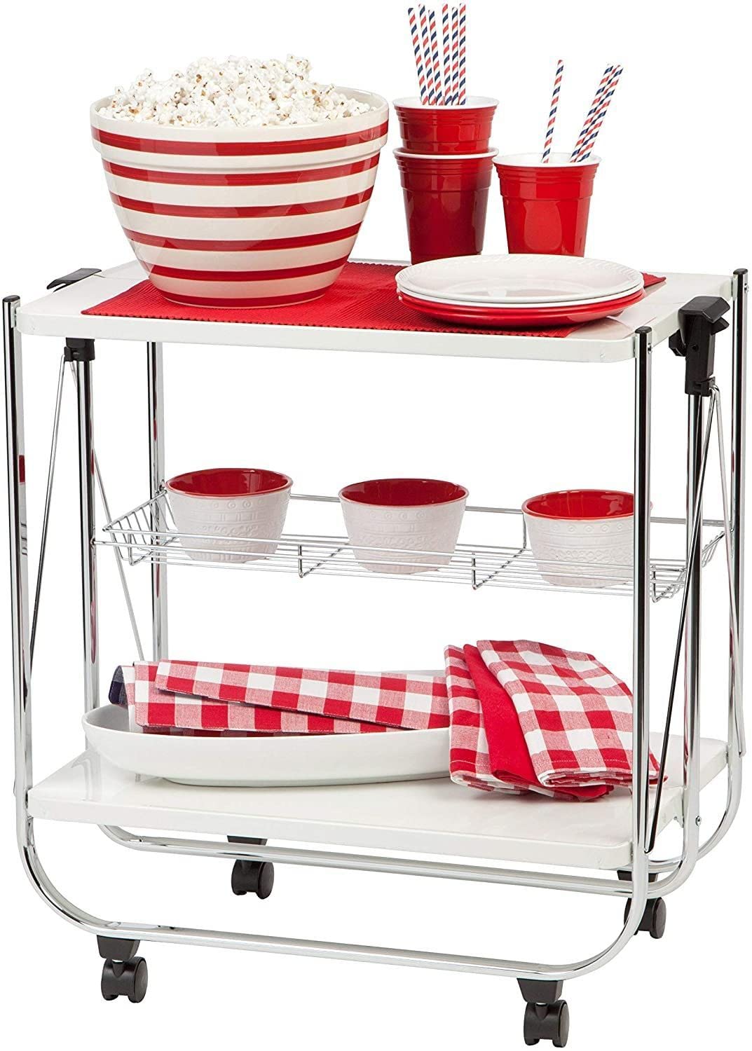 Iris Ohyama, Servierwagen, Servierplatte, Küche, Restaurant, Hotel, 2 Regale, Netzkorb, mit Rädern - Kitchen Wagon CW-005 - Weiß