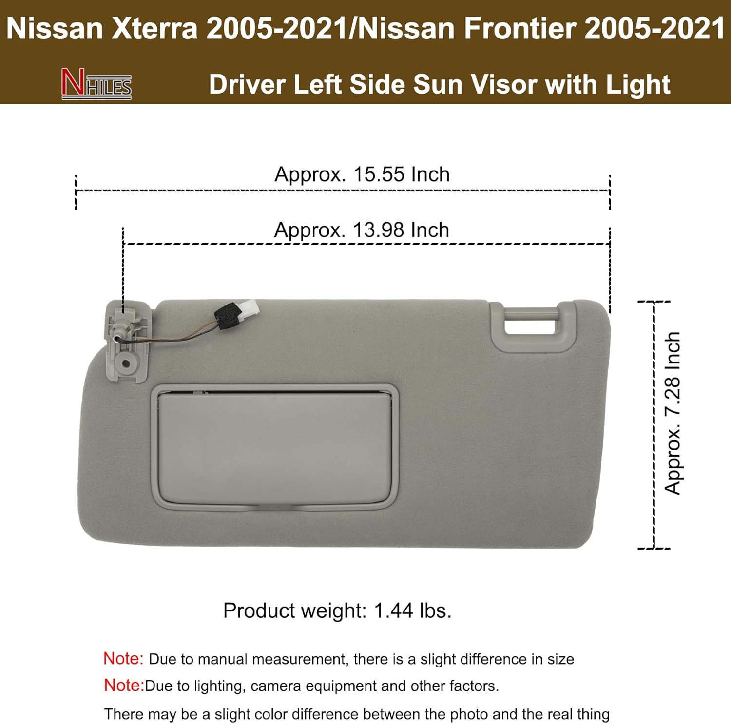 NHILES Driver Left Side Sun Visor Fits for 2005-2015 Nissan Xterra 2005-2021 Nissan Frontier with Light Replace# 96401- EA002 Gary