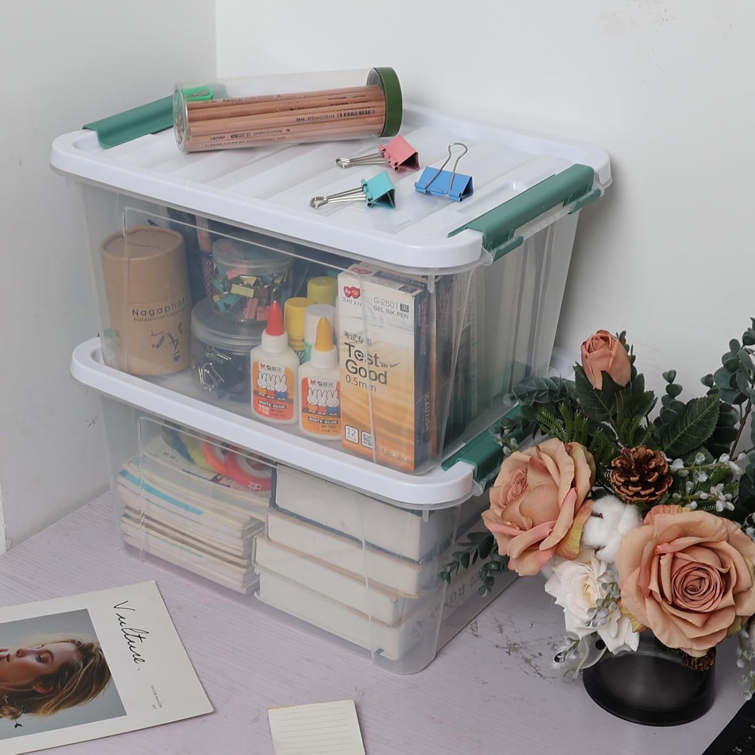 20 Quart Clear Stackable Storage Box, 6-Pack Plastic Storage Container with Latching Lid