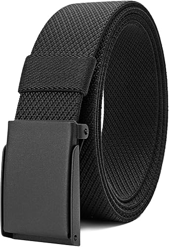 Big & Tall Mens Black Elastic Stretch Webbing Belt 43 to 71inch Adjustable No-Hole Casual Golf Belt 1 3/8 Width