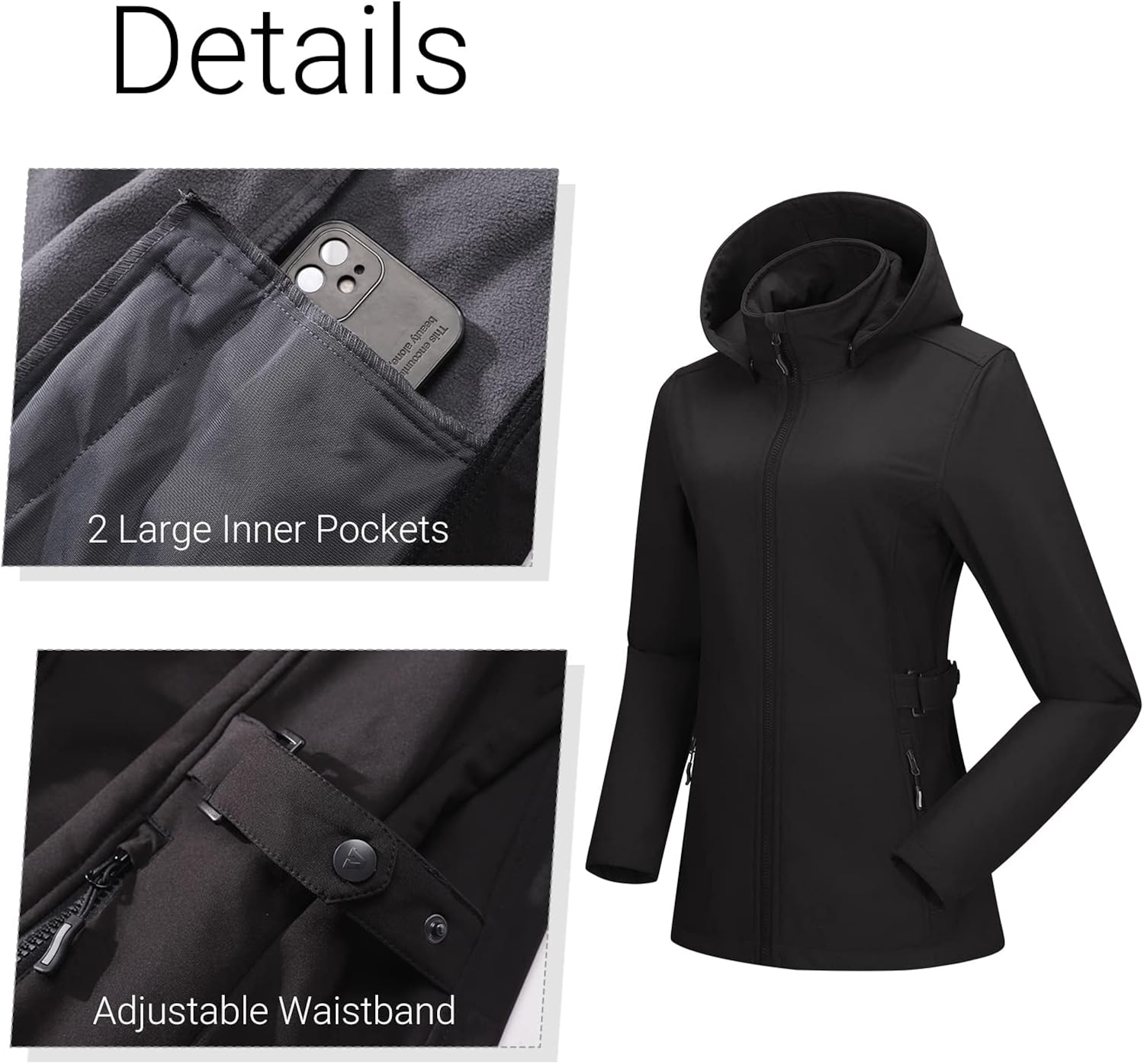 Outdoor Ventures Women's Softshell Jacket with Removable Hood, Insulated Windbreaker Waterproof Warm Fleece Lined Coat at  Women's Coats Shop