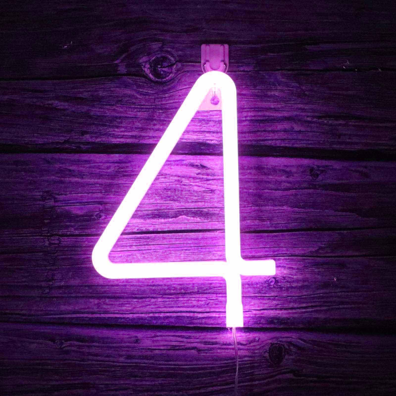 Glowing Purple Neon Numbers - Dual Power Source Neon Sign for Room Decor Parties Events Photography LED Lights（No.4） — image 1