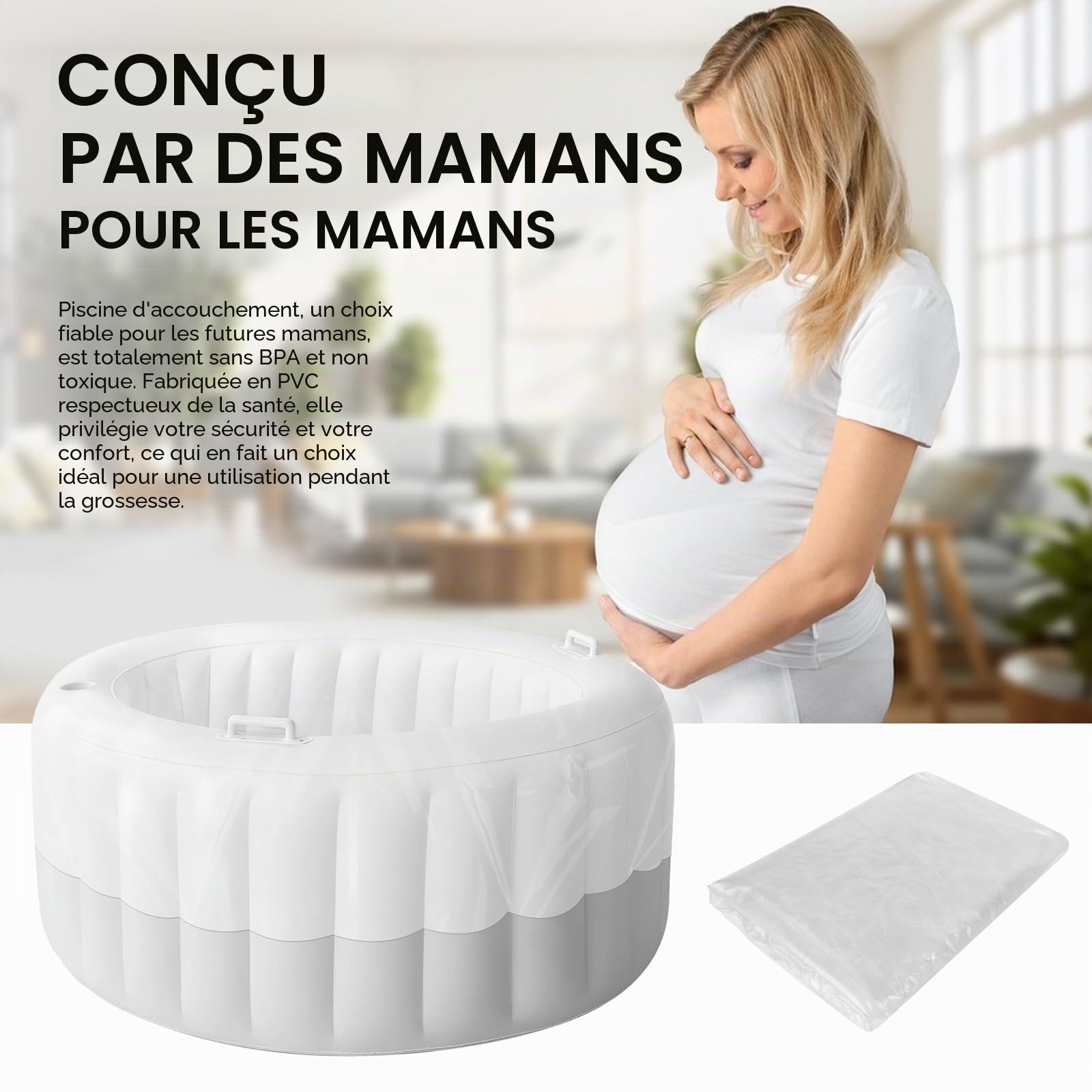 Tapis de piscine de naissance transparent de qualité supérieure pour la maison, les sages-femmes | Fourniture essentielle de travail et d'accouchement, idéale pour les futures mères, sages-femmes et soins de maternité Doulas