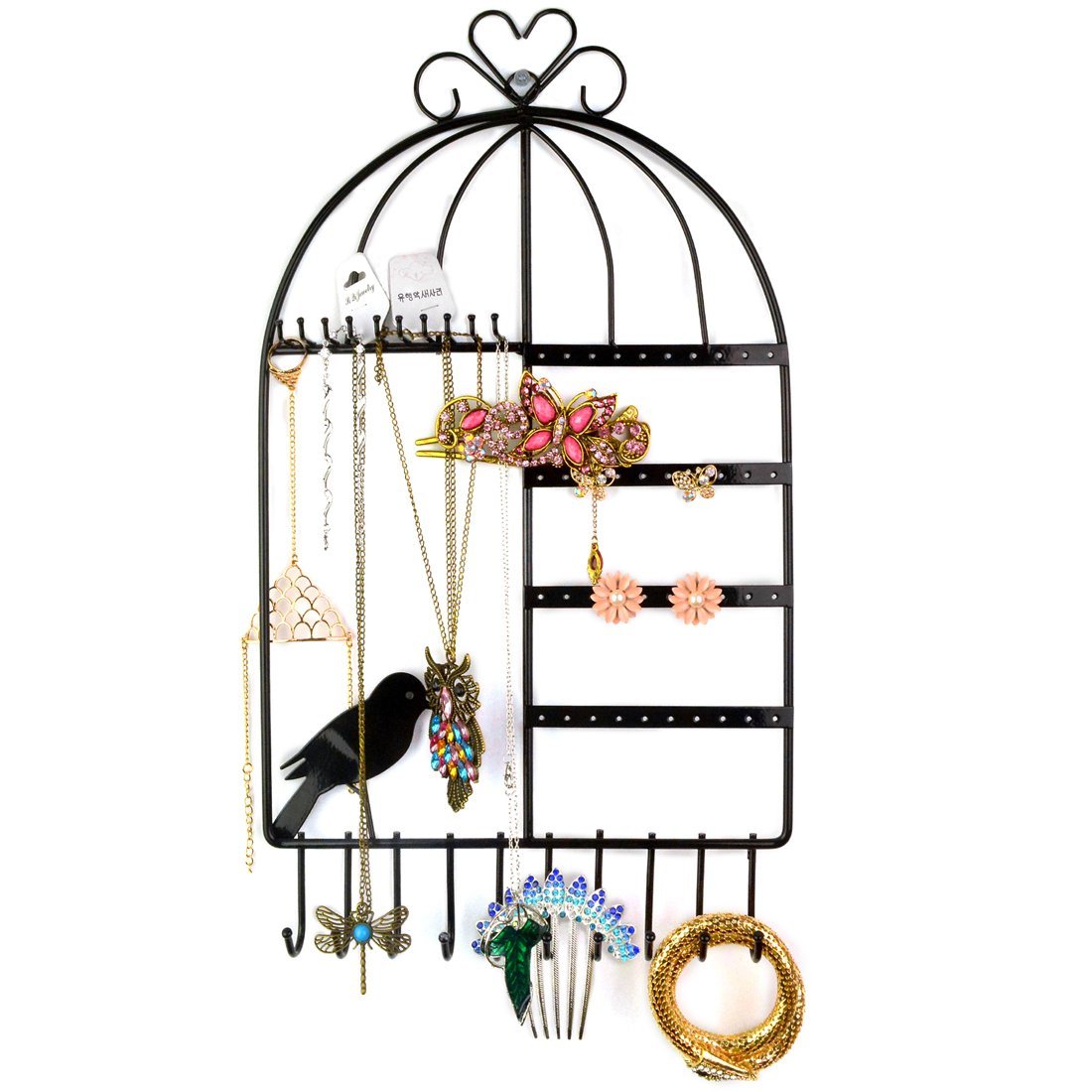 Wall Mount Jewelry Organizer Black, Marrywindix Birdcage Shape Jewelry