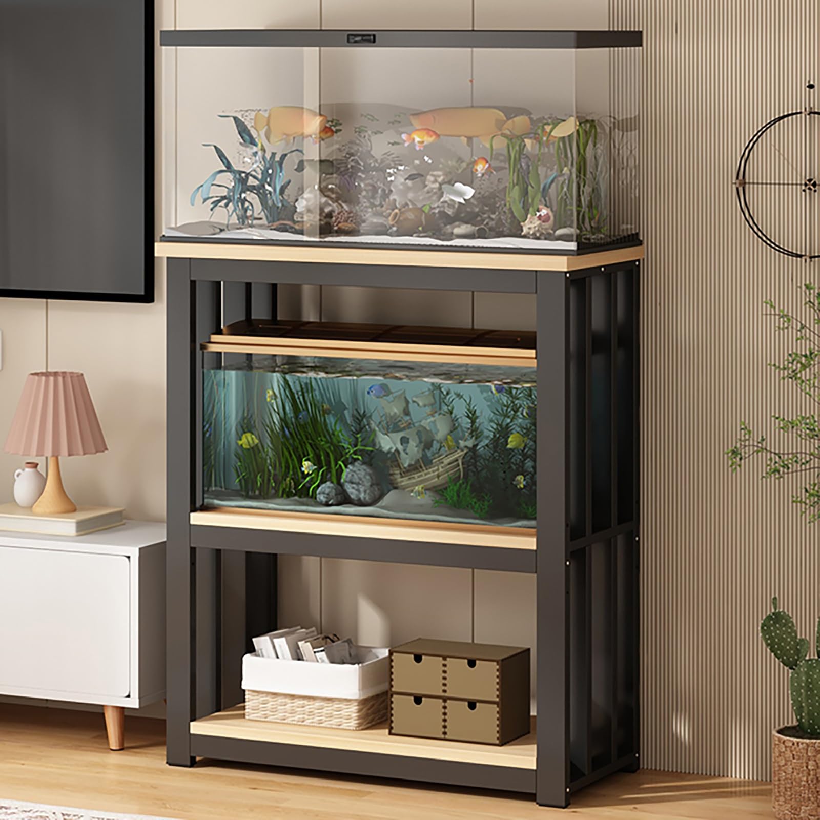 Szafka stojąca do akwarium, długa – wytrzymały, duży system regałowy do akwariów, gadów, hodowców, wiwarium, żółwi, regulowany uchwyt do terrarium, design Mid-Century, stabilny stelaż
