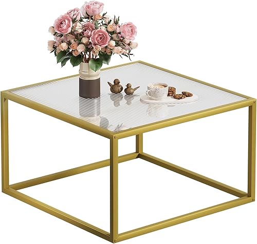 Miniatura 34 de SAYGOER Mesa de centro de cristal, mesa de centro pequeña y moderna, mesas centrales cuadradas simples para sala de estar, 26.7 x 26.7 x 17.7