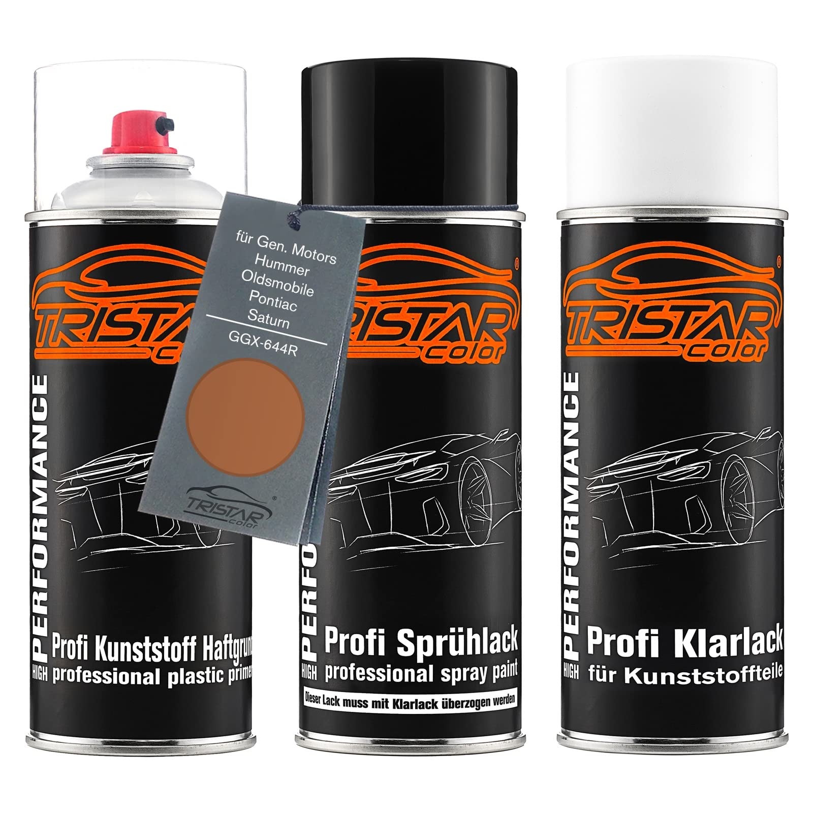 TRISTARcolor Car Paint Spray can set for plastic bumper for Gen. Motors/Hummer/Oldsmobile/Pontiac/Saturn GGX-644R Paragon Bronze Metallic X. S. Primer base coat clear coat with plasticizer