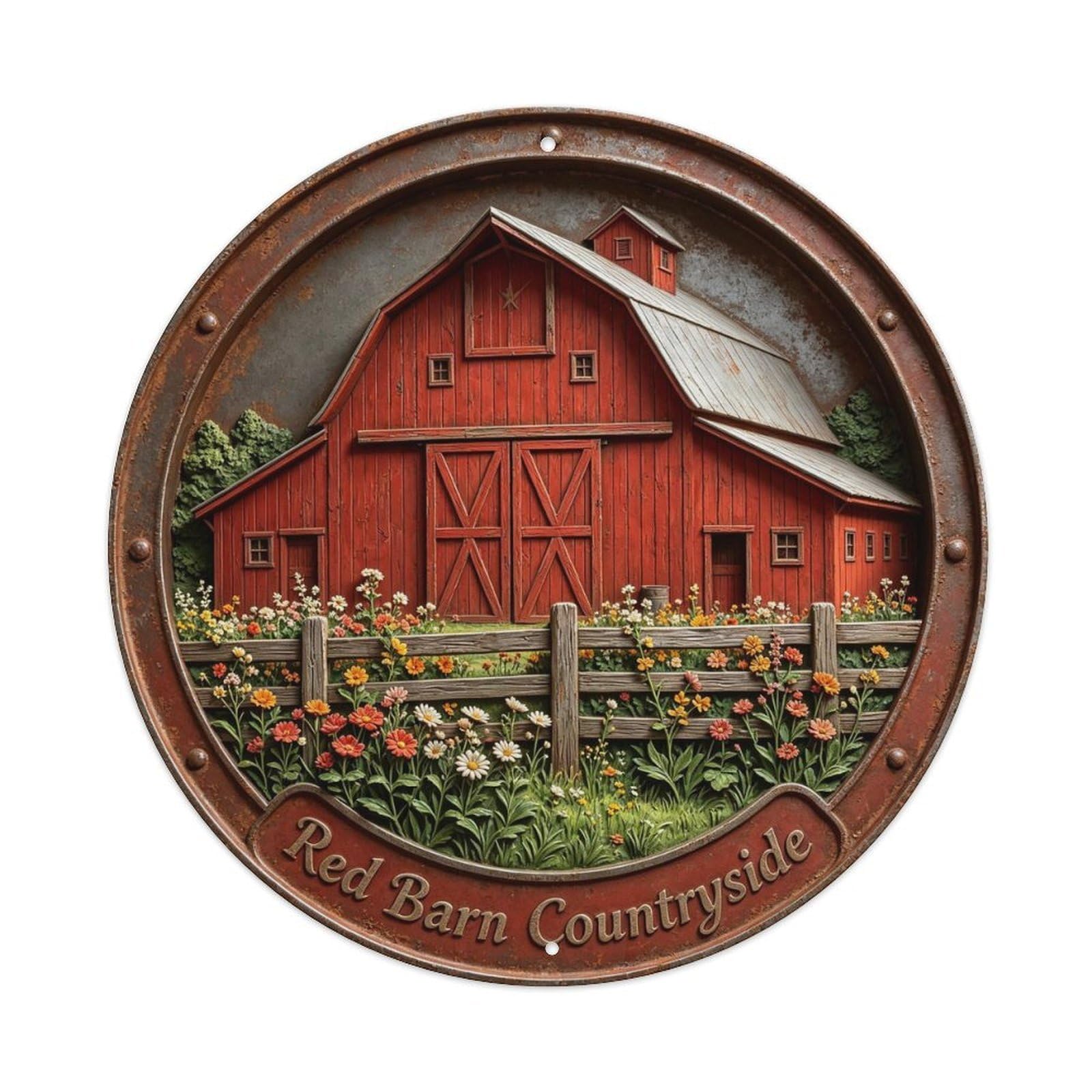 Red Barn Countryside Metal Tin Sign Plaque