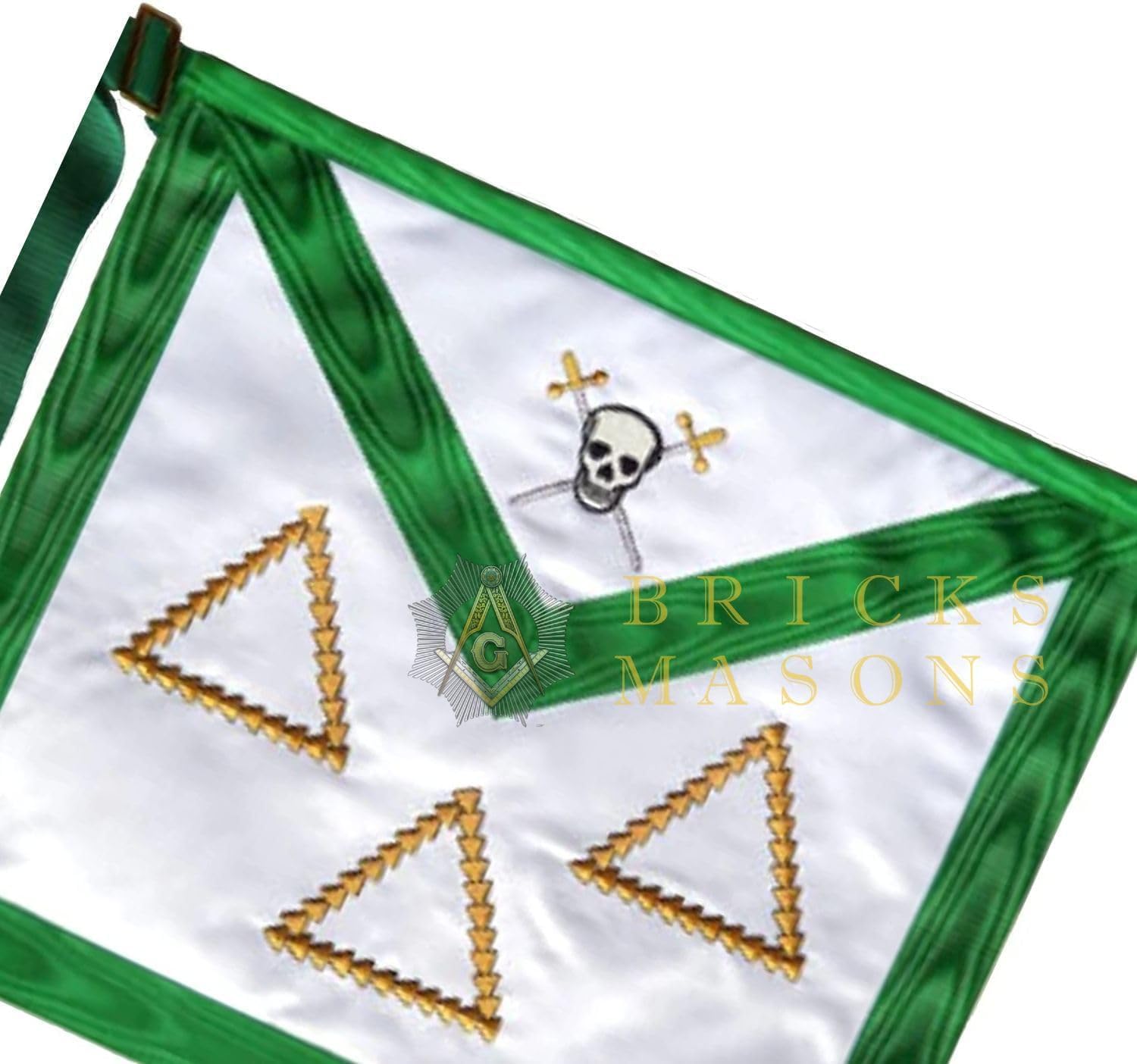 Bricks Masons 15th Degree Scottish Rite Apron - White & Green Moire