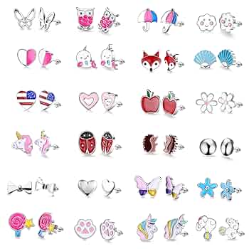 45 Paia Orecchini Per Bambina - Acciaio Inossidabile Ipoallergenico, Animali, Fiori, Cuori - Foto 13